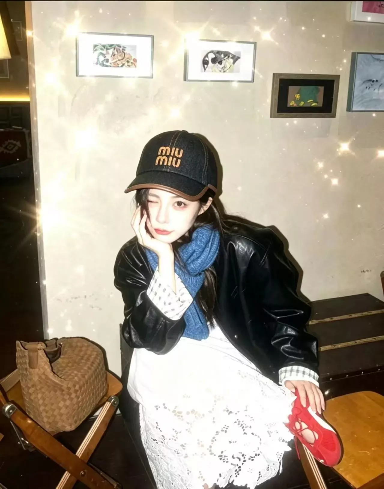 미우미우 레터링 자수 데님 볼캡 상세 이미지 11