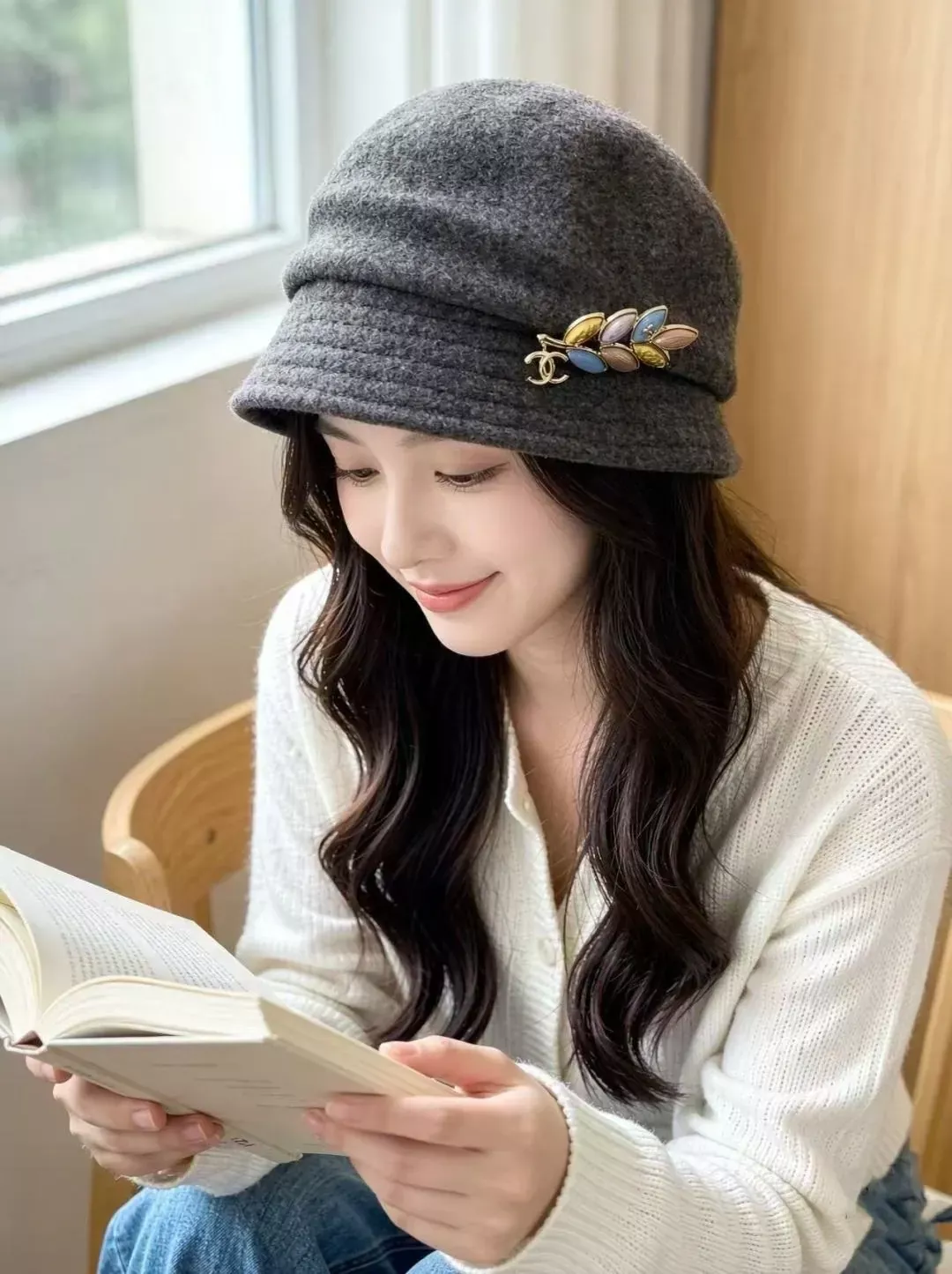 샤넬 로고 자수 버킷햇 모자 상세 이미지 11