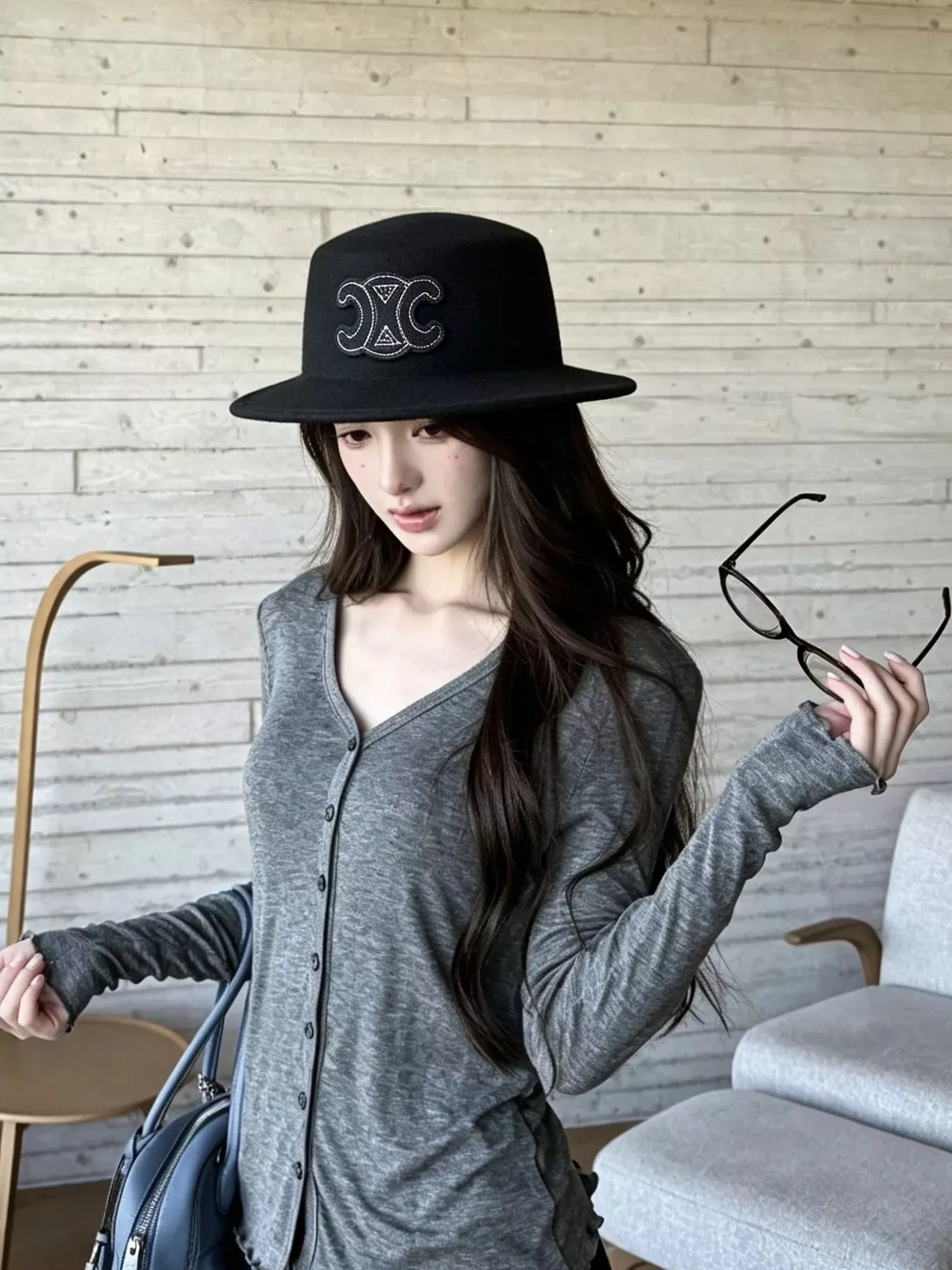 셀린느 트리옹프 자수 울 보트햇 상세 이미지 27