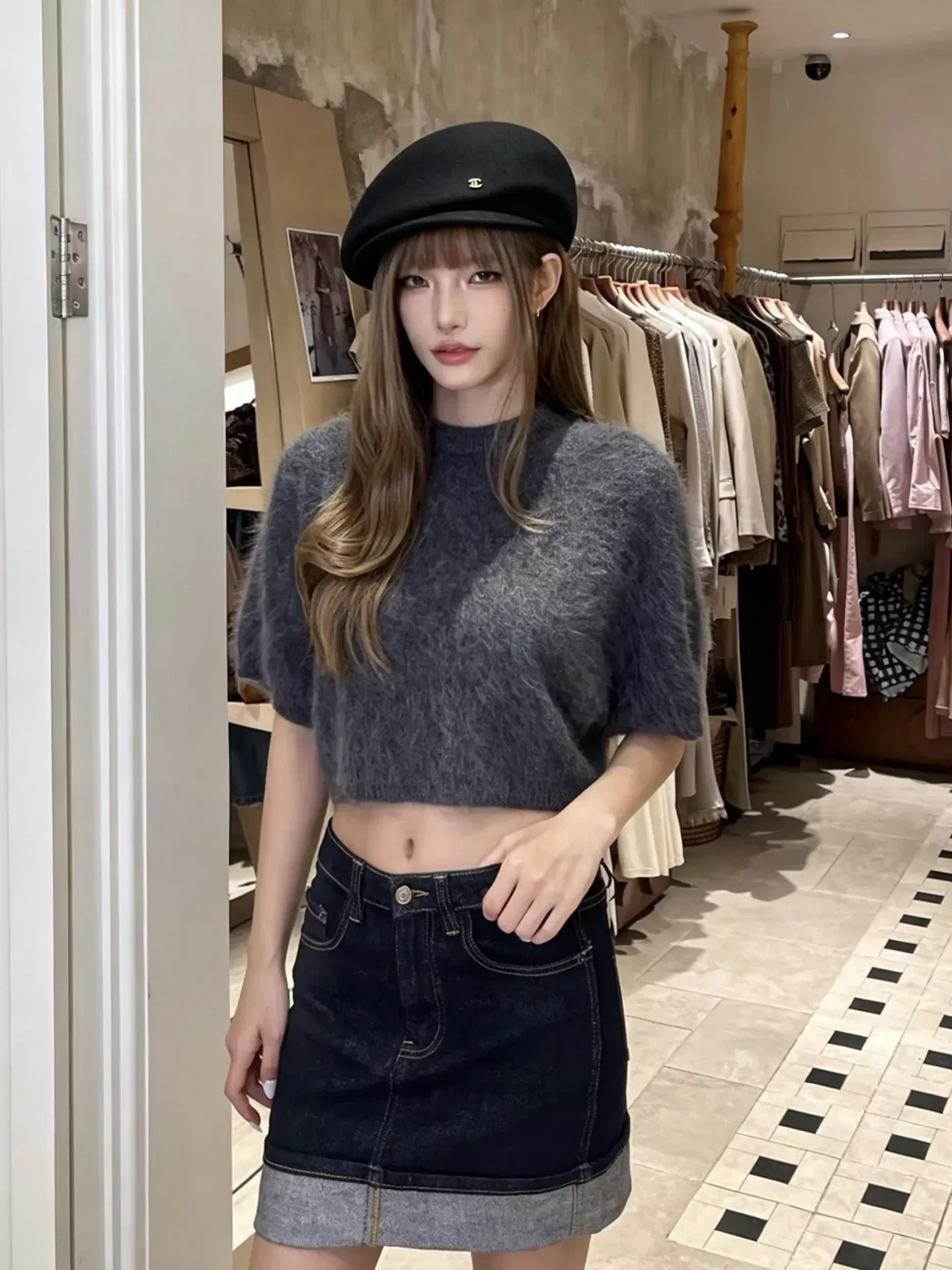 샤넬 울 소재 금속 로고 헌팅캡 상세 이미지 7