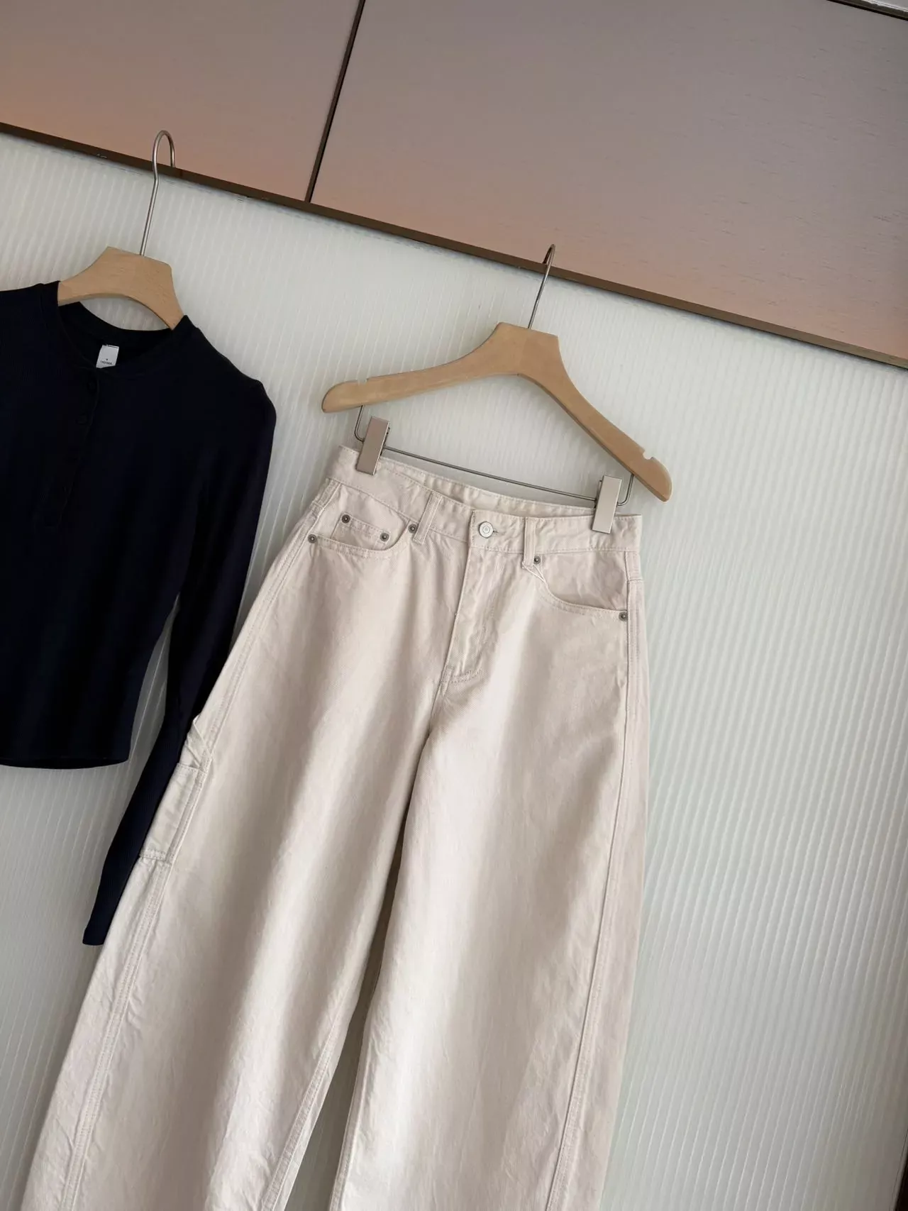 모앤코 미백 워싱 와이드 여성용 데님 팬츠 상세 이미지 5