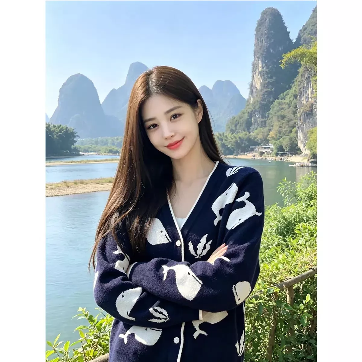 톰브라운 고래 자카드 브이넥 여성용 긴소매 가디건 상세 이미지 29