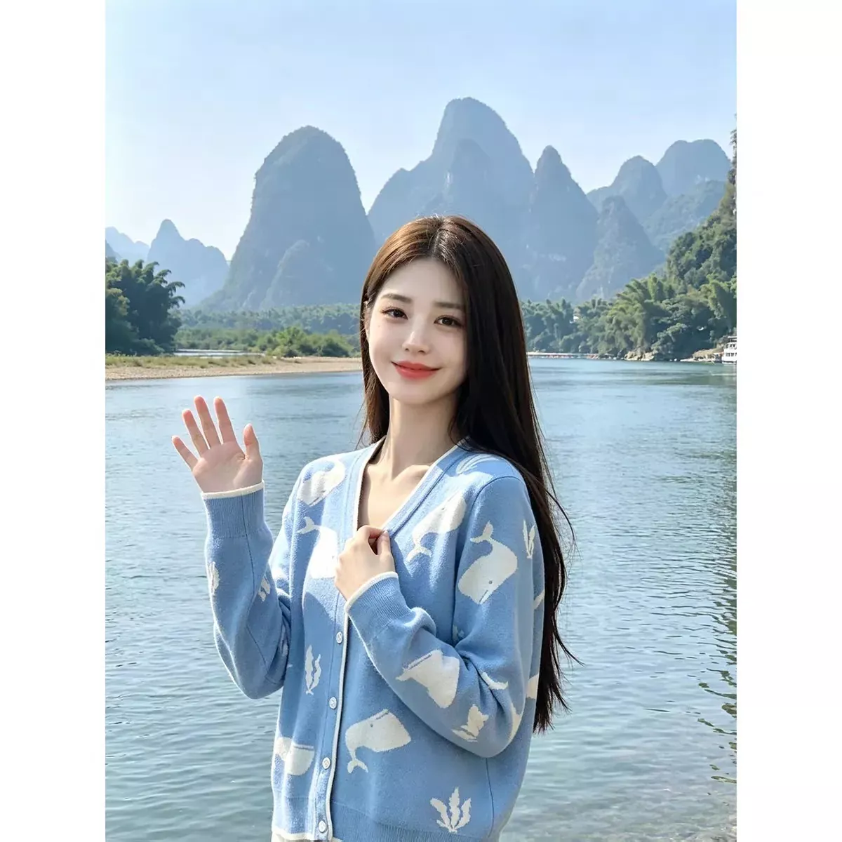 톰브라운 고래 자카드 브이넥 여성용 긴소매 가디건 상세 이미지 30