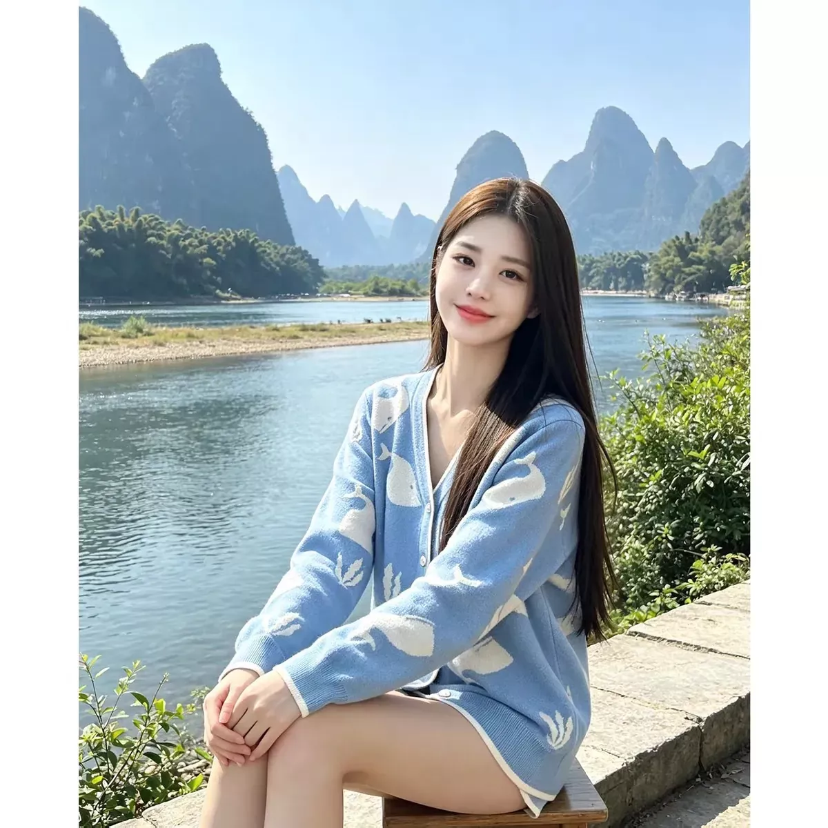 톰브라운 고래 자카드 브이넥 여성용 긴소매 가디건 상세 이미지 31