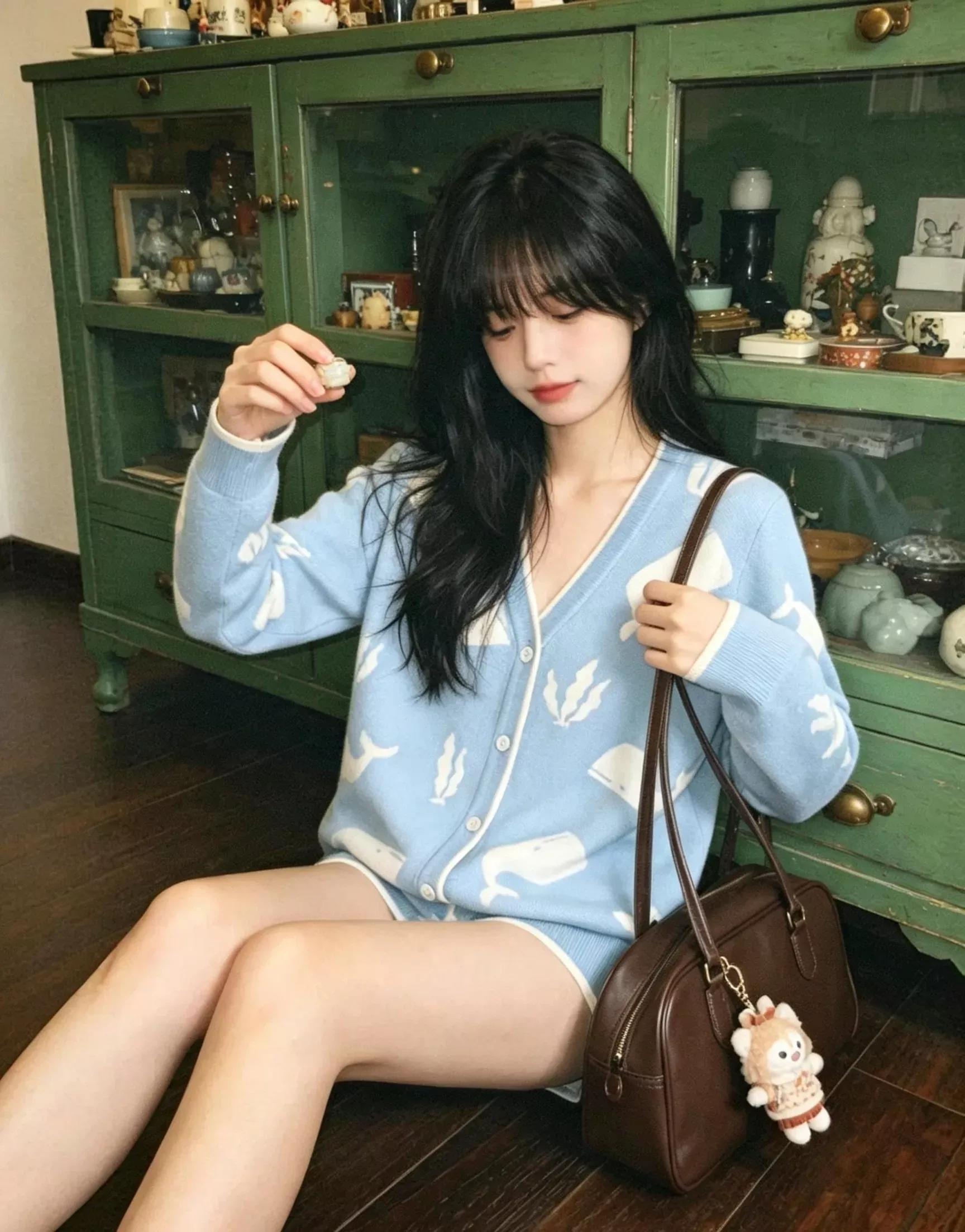 톰브라운 고래 자카드 브이넥 여성용 긴소매 가디건 상세 이미지 34