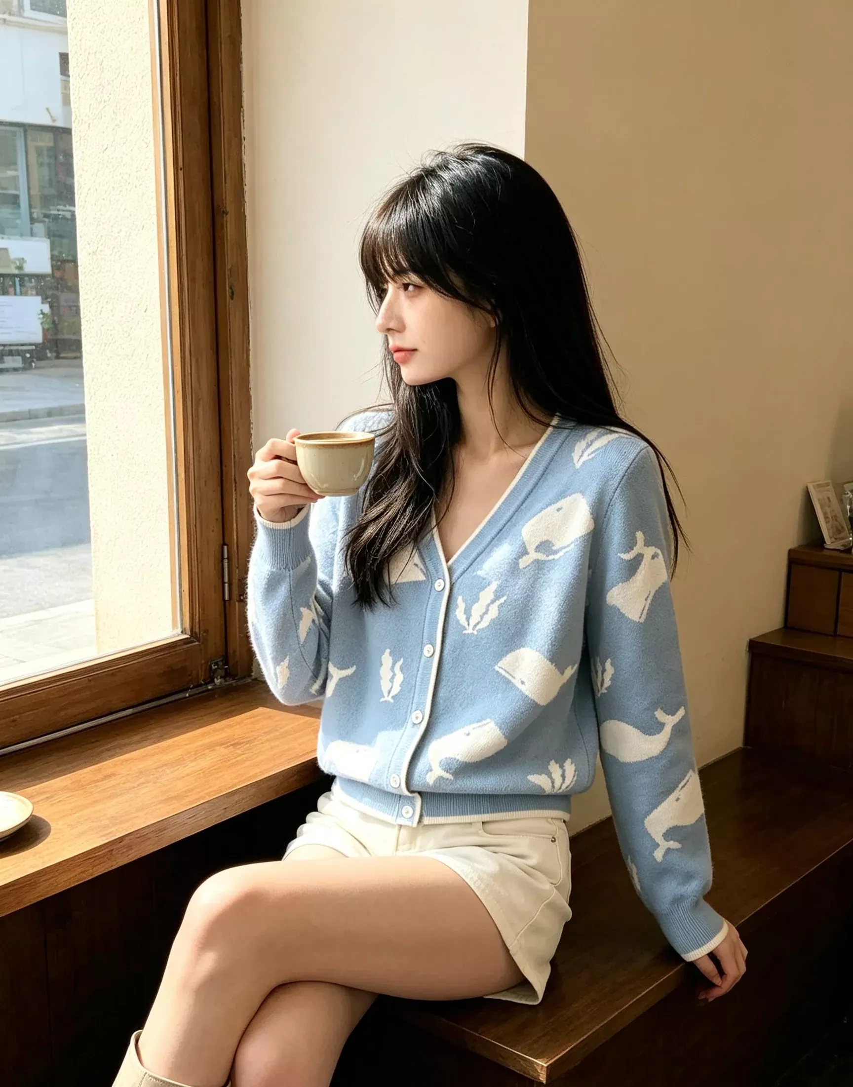 톰브라운 고래 자카드 브이넥 여성용 긴소매 가디건 상세 이미지 36