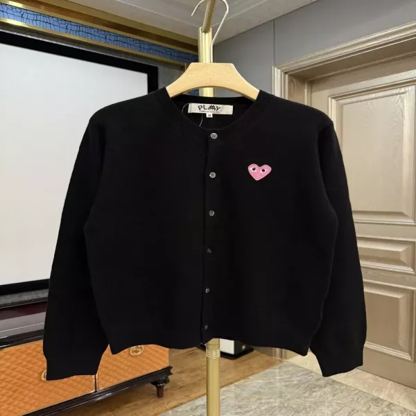 꼼데가르송 하트 패치 울 여성용 긴소매 가디건