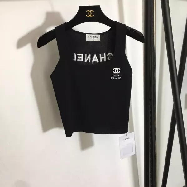 샤넬 로고 자수 민소매 여성용 민소매 니트