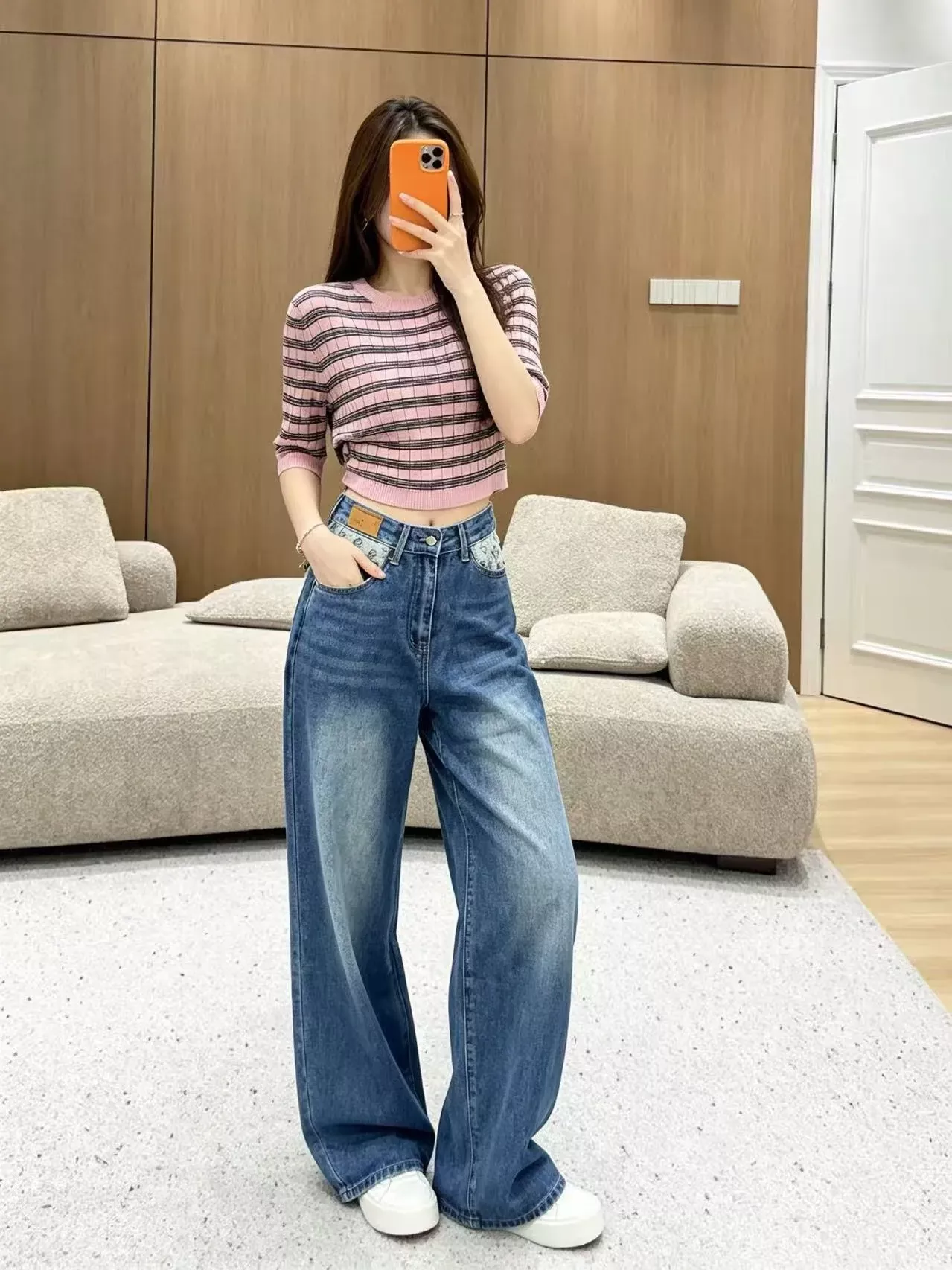 루이비통 로고 포켓 워싱 여성용 데님 팬츠 상세 이미지 13