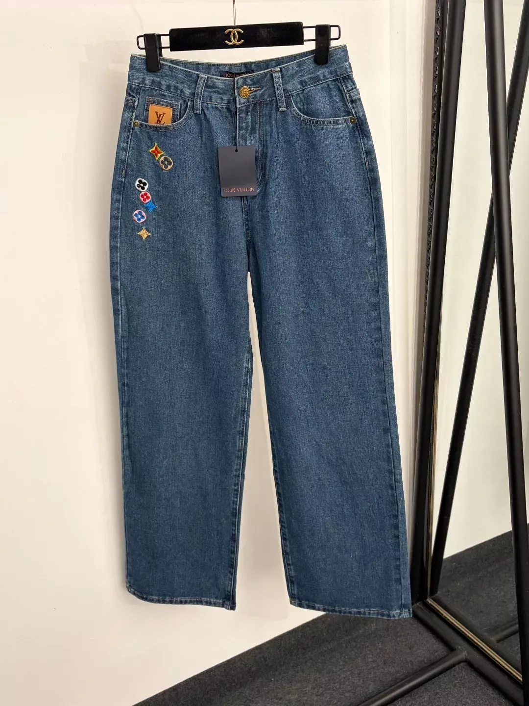 루이비통 플라워 자수 로고 여성용 데님 팬츠 상세 이미지 1