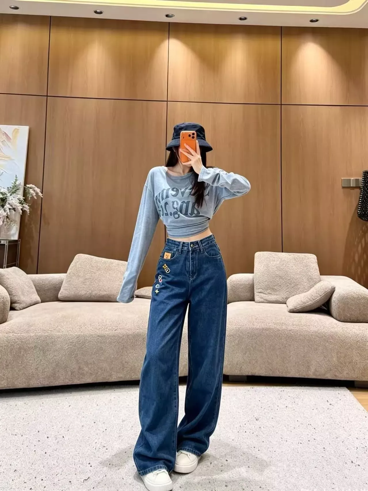 루이비통 플라워 자수 로고 여성용 데님 팬츠 상세 이미지 18