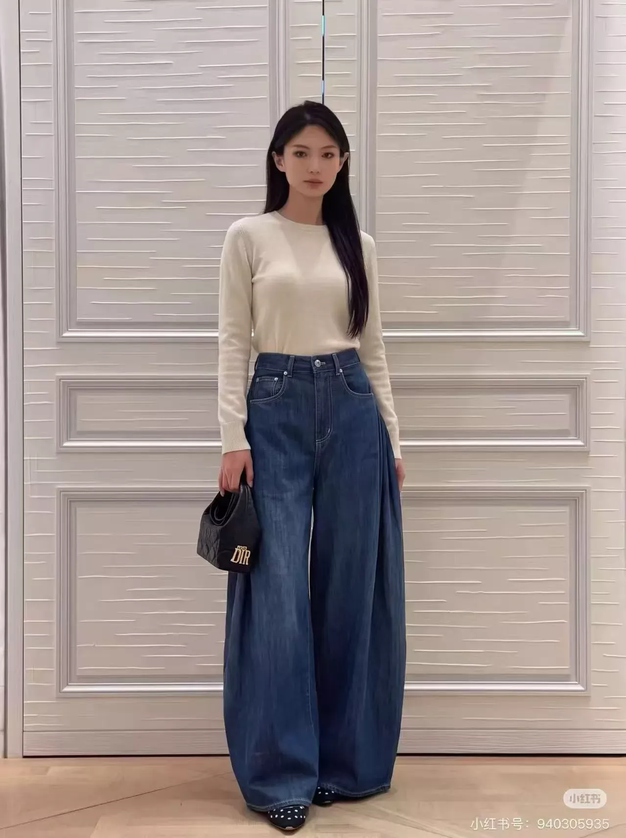 디올 측면 압주름 하이웨이스트 여성용 데님 팬츠 상세 이미지 11