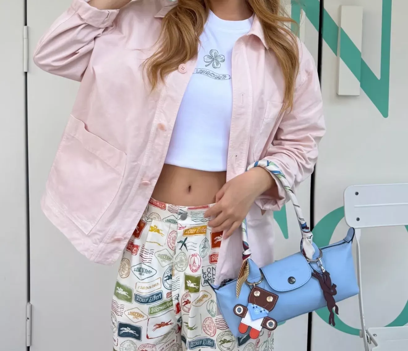 롱샴 롱 핸들 가죽 숄더백 블루 상세 이미지 1