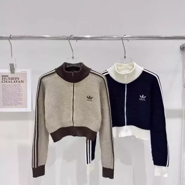 아디다스 레트로 니트 쇼트 여성용 집업 재킷