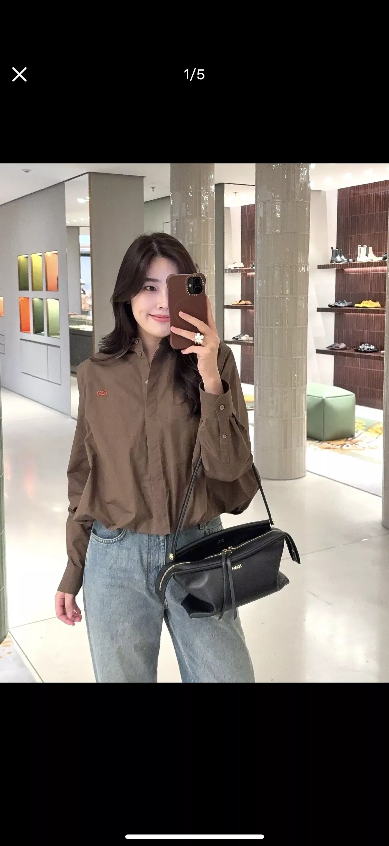 로에베 플립 칼라 스트링 여성용 긴소매 셔츠 상세 이미지 12