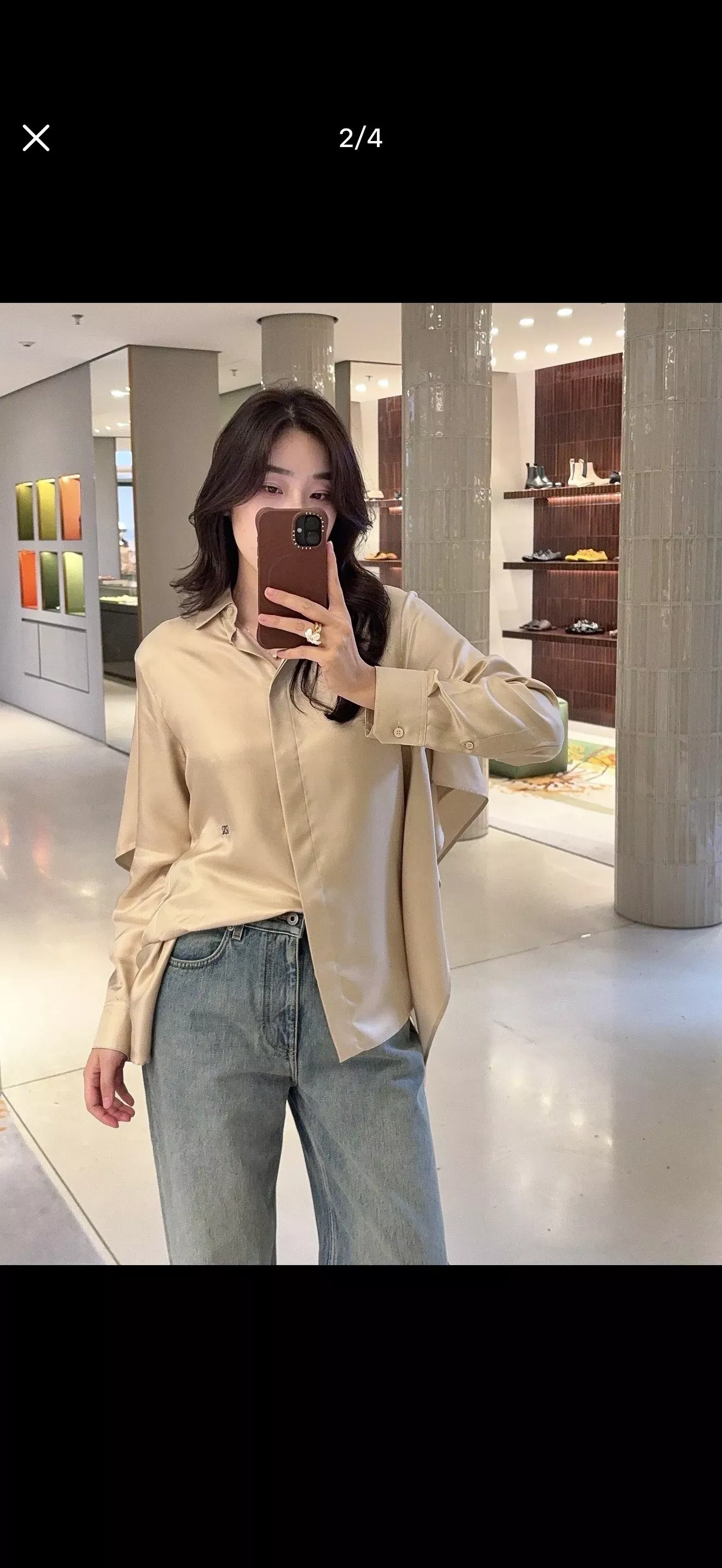 로에베 자수 로고 오픈칼라 여성용 긴소매 셔츠 상세 이미지 28