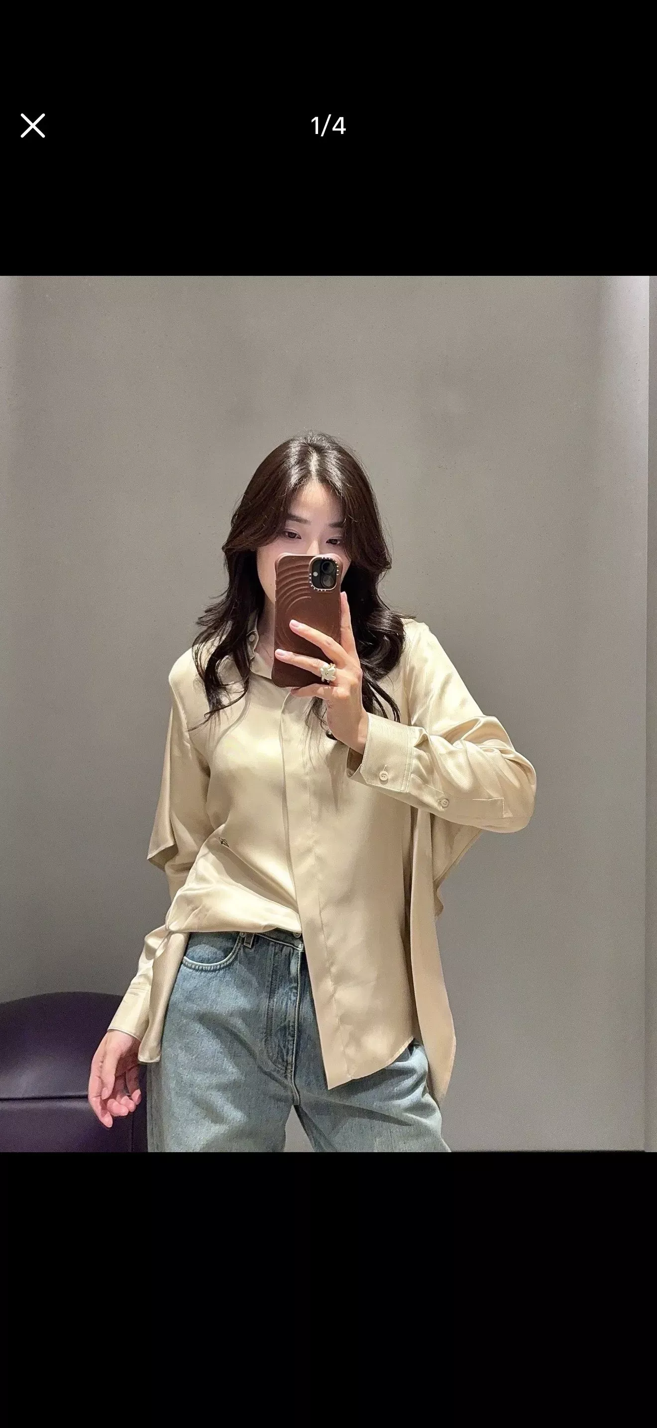 로에베 자수 로고 오픈칼라 여성용 긴소매 셔츠 상세 이미지 29
