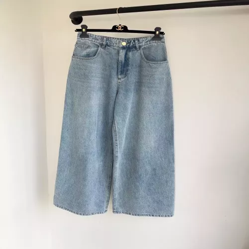 샤넬 수술 밑단 코튼 여성용 데님 팬츠