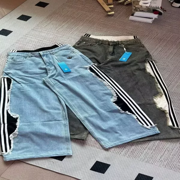 아디다스 사이드 배색 와이드 남녀공용 데님 팬츠