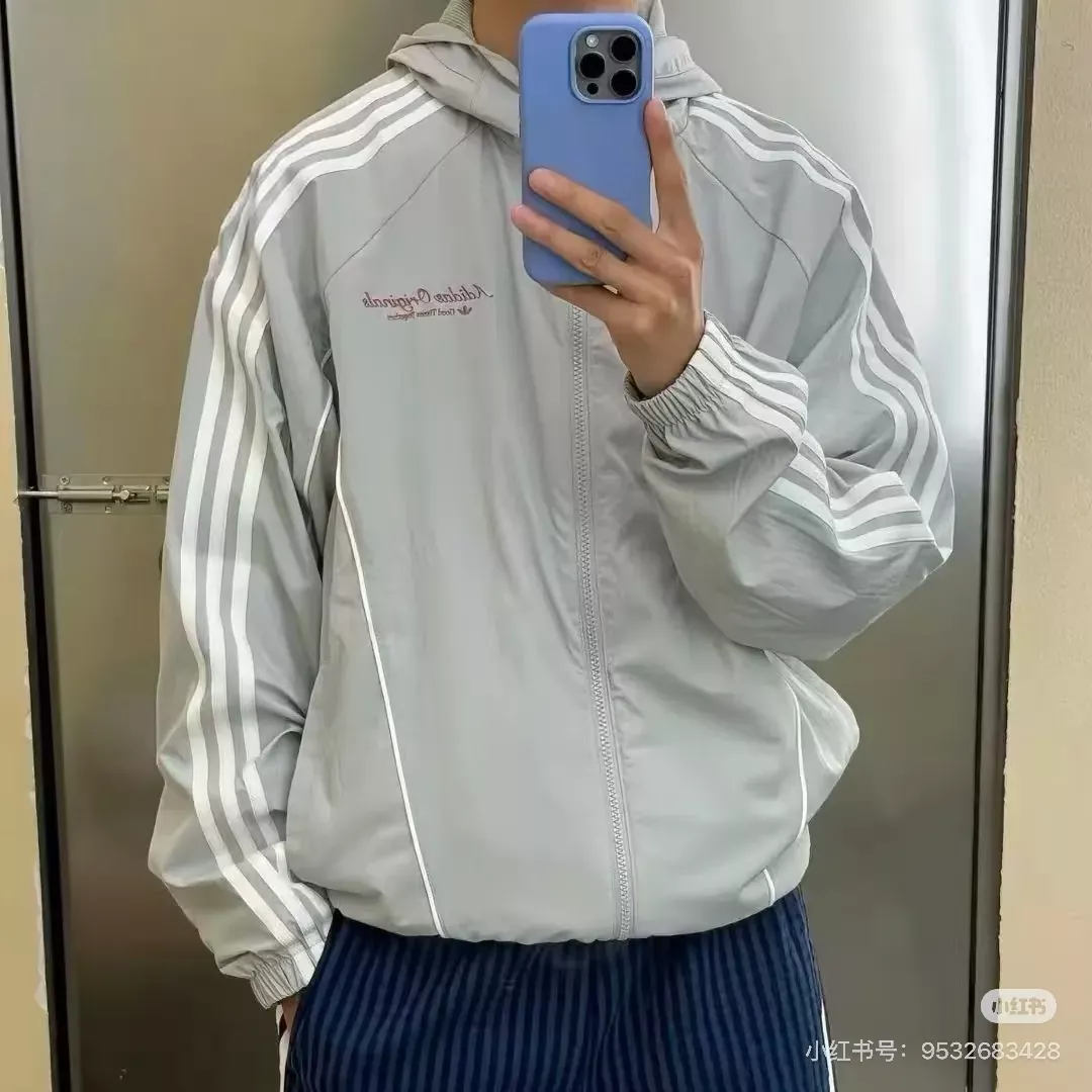 아디다스 복고 삼선 경량 우븐 남녀공용 후드 재킷 상세 이미지 22