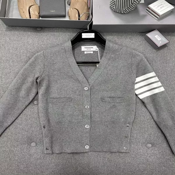 톰브라운 중회색 코튼 버튼 여성용 긴소매 가디건