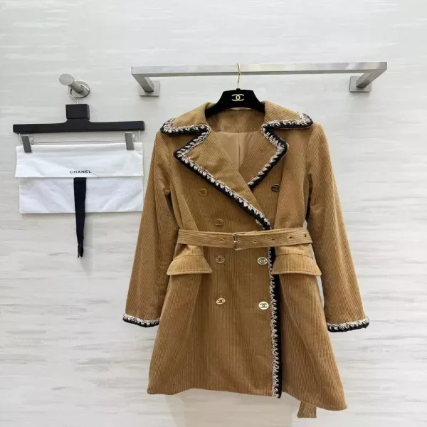 샤넬 코듀로이 벨티드 여성용 롱 코트