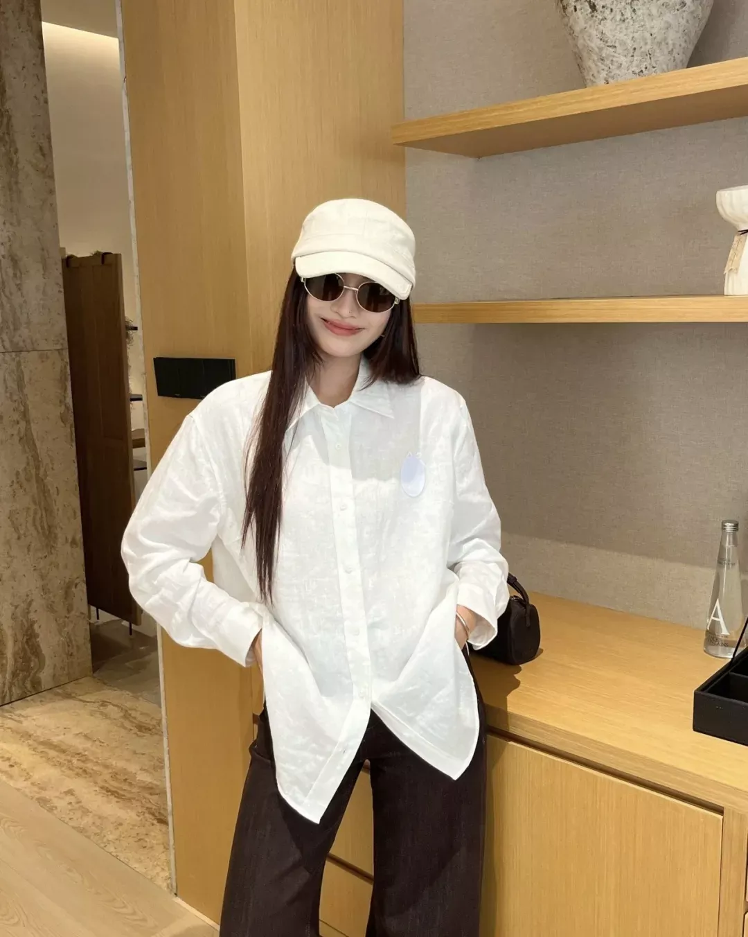 디올 린넨 질감 자수 여성용 긴소매 셔츠 상세 이미지 12
