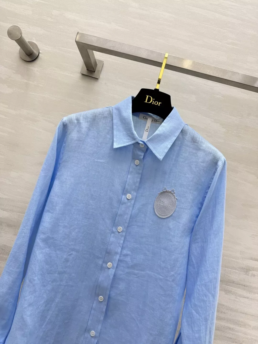 디올 린넨 질감 자수 여성용 긴소매 셔츠 상세 이미지 22