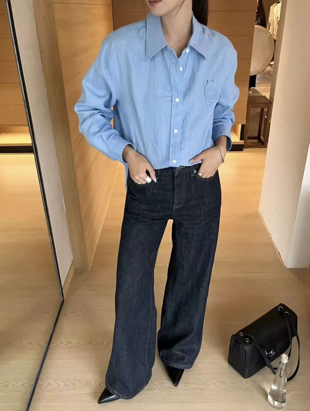 디올 린넨 질감 자수 여성용 긴소매 셔츠 상세 이미지 27
