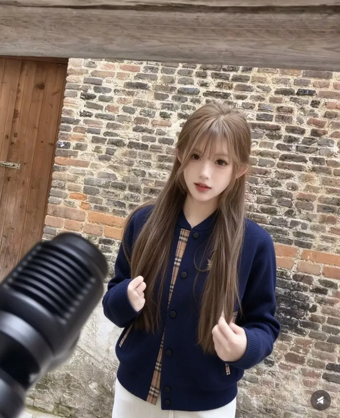 버버리 체크 디테일 자수 여성용 니트 재킷 상세 이미지 22