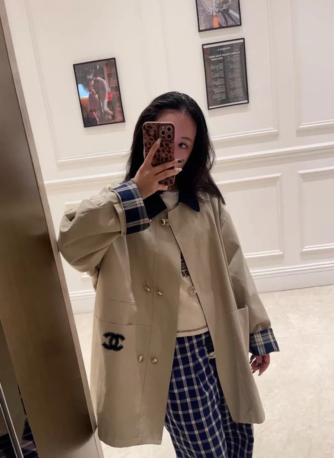 샤넬 배색 칼라 자수 버튼 여성용 버튼 재킷 상세 이미지 10