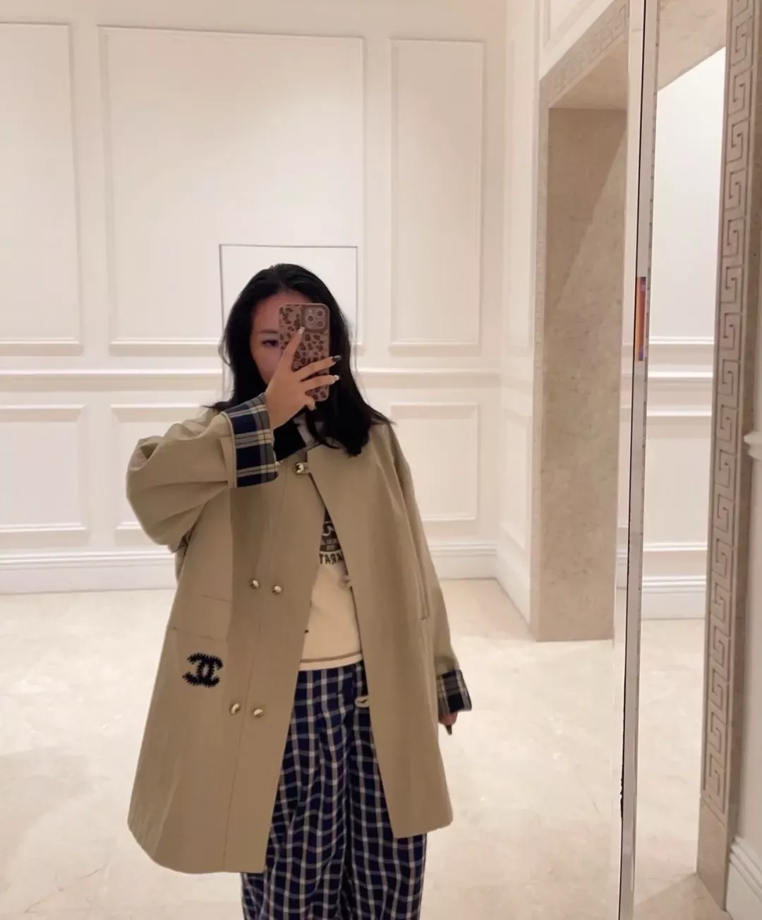 샤넬 배색 칼라 자수 버튼 여성용 버튼 재킷 상세 이미지 12