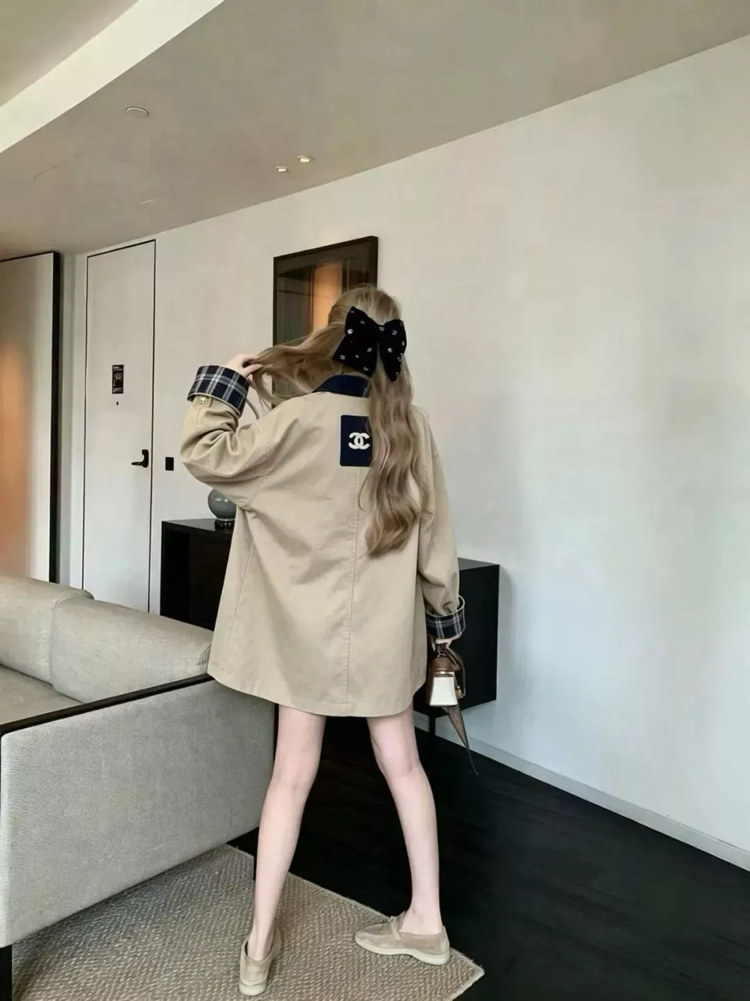 샤넬 배색 칼라 자수 버튼 여성용 버튼 재킷 상세 이미지 15