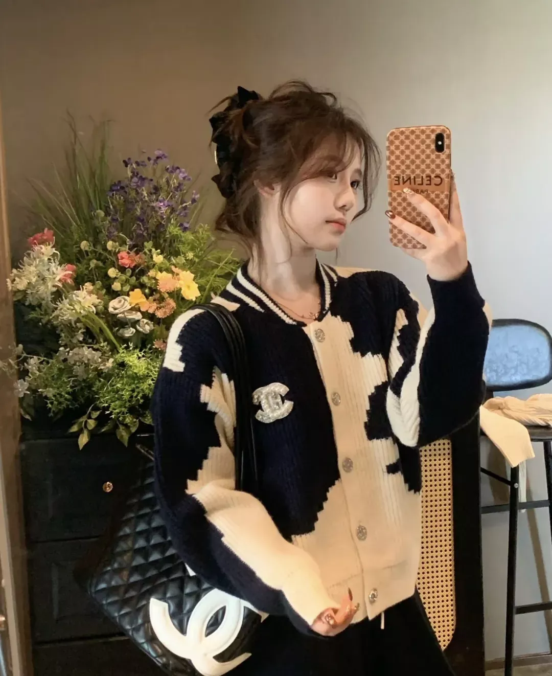 샤넬 배색 자카드 울 니트 여성용 긴소매 가디건 상세 이미지 28