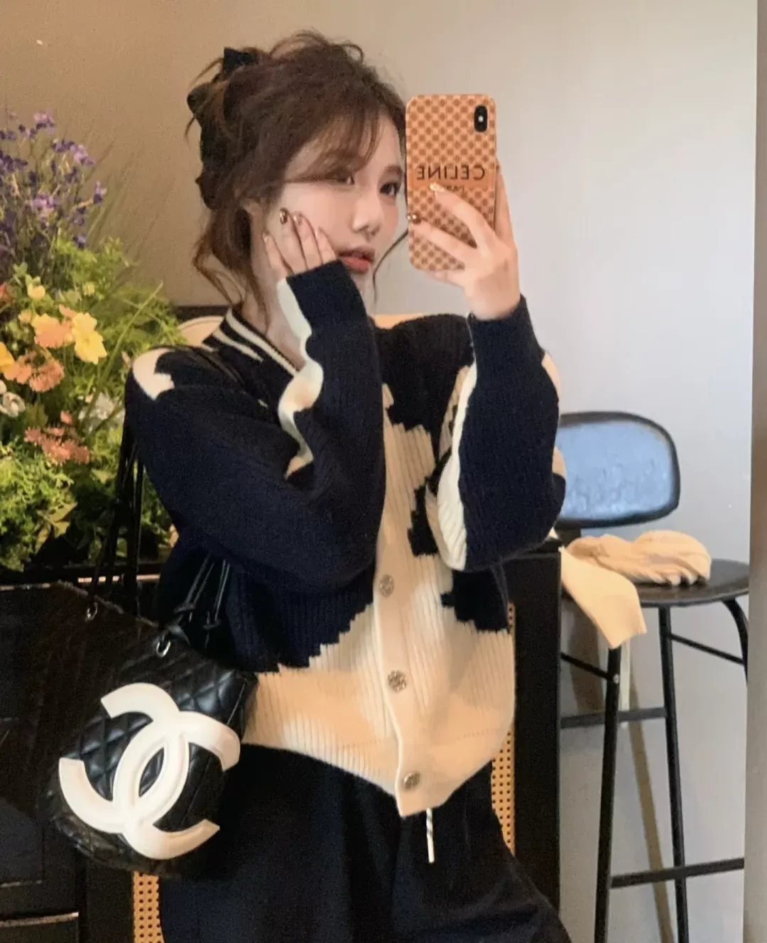 샤넬 배색 자카드 울 니트 여성용 긴소매 가디건 상세 이미지 31