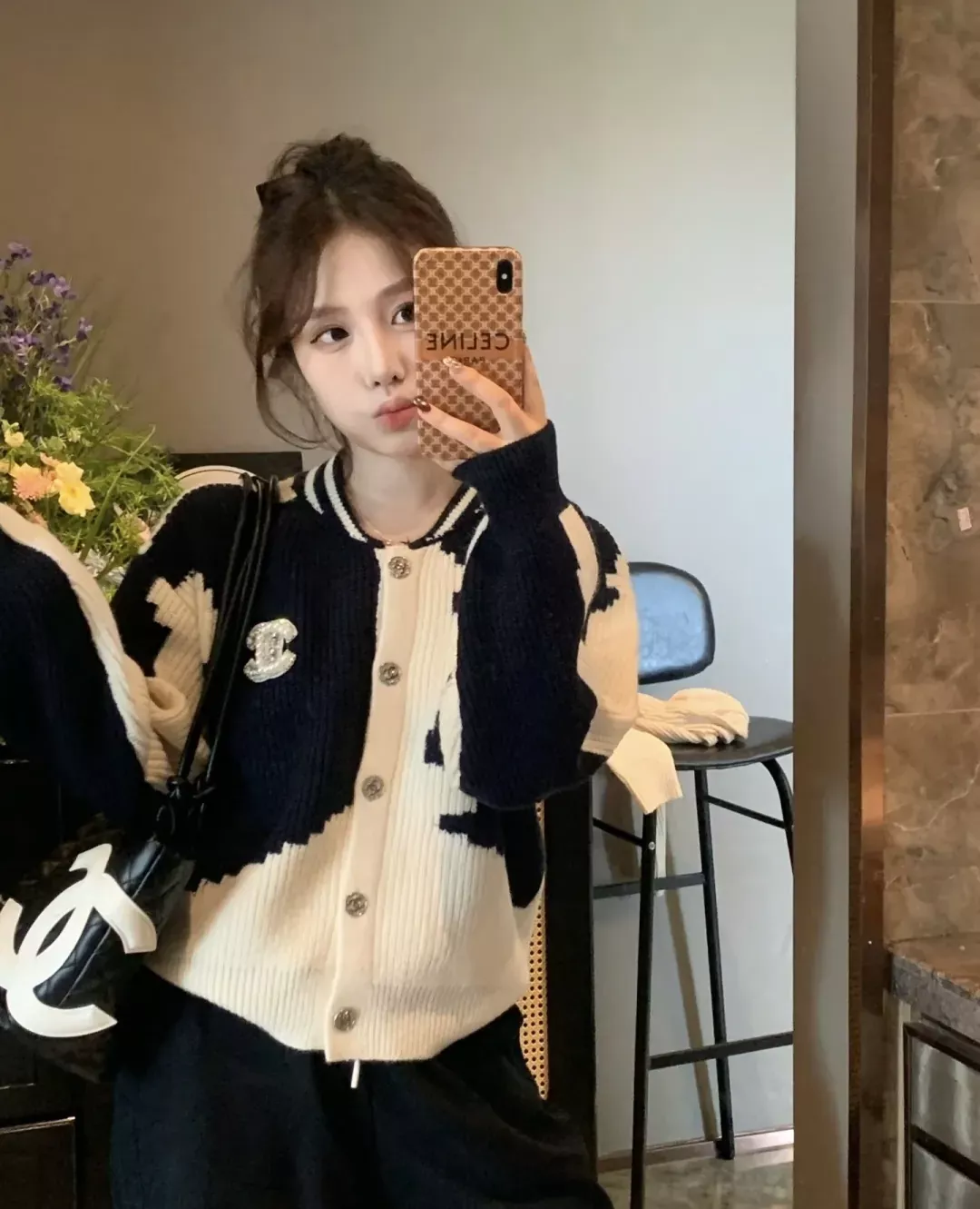 샤넬 배색 자카드 울 니트 여성용 긴소매 가디건 상세 이미지 33