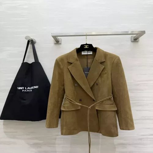 입생로랑 스웨이드 더블브레스트 여성용 정장 재킷