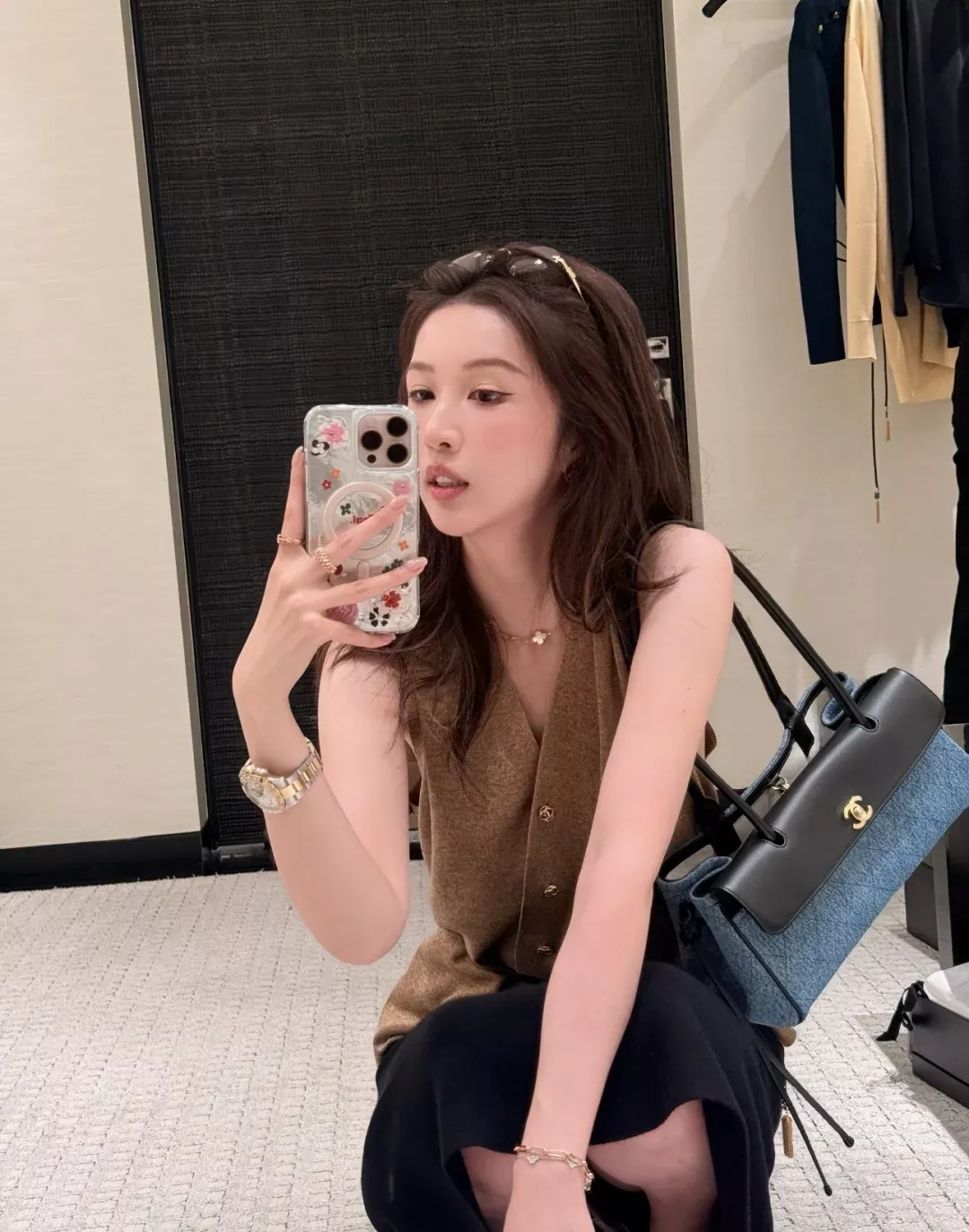 샤넬 금장 벨트 실크 니트 여성용 버튼 조끼 상세 이미지 18