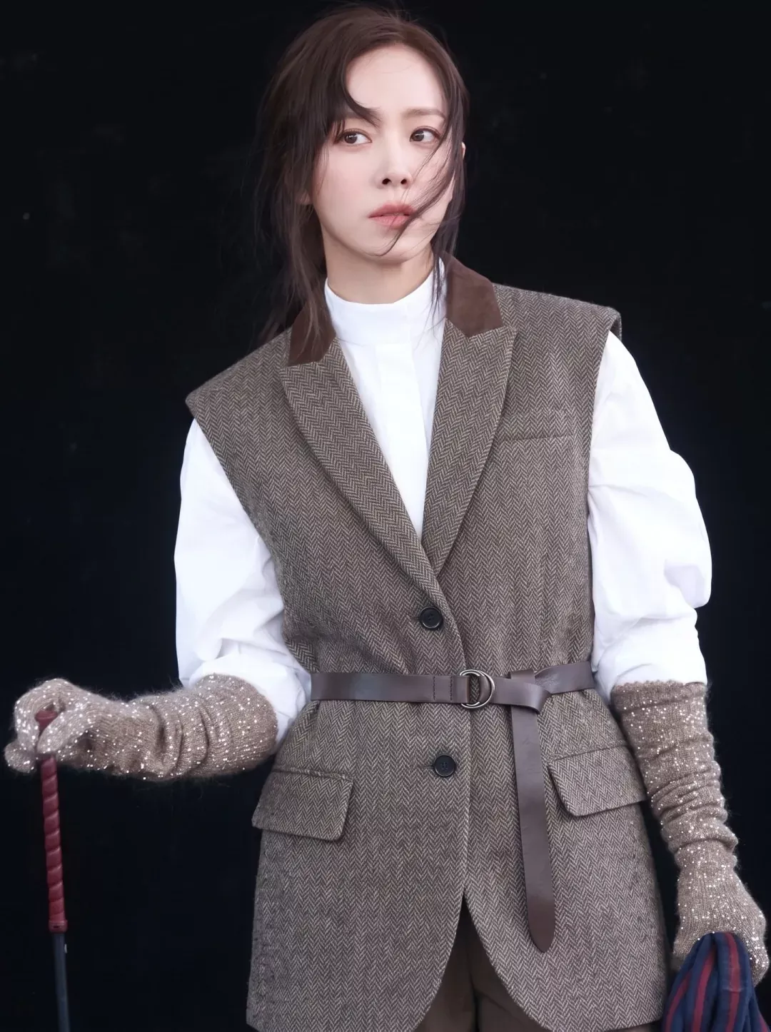 브루넬로쿠치넬리 헤링본 울 벨티드 여성용 버튼 조끼 상세 이미지 13