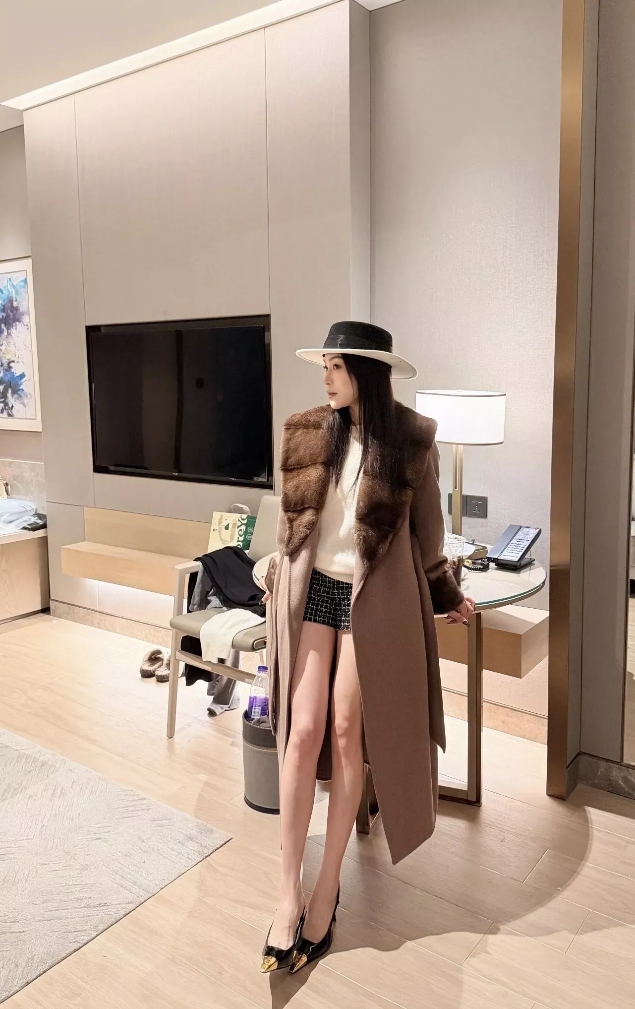 로로피아나 밍크 숄 칼라 캐시미어 여성용 롱 코트 상세 이미지 102