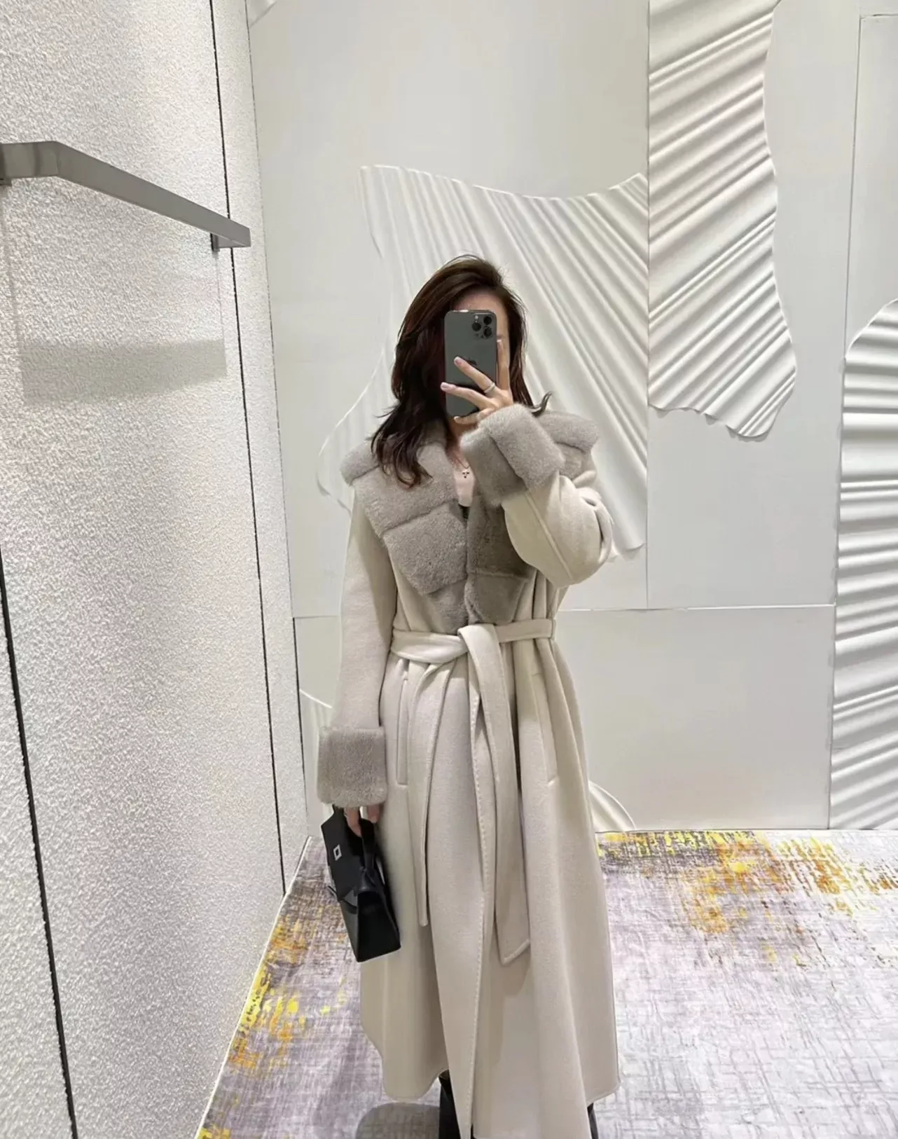 로로피아나 밍크 숄 칼라 캐시미어 여성용 롱 코트 상세 이미지 115