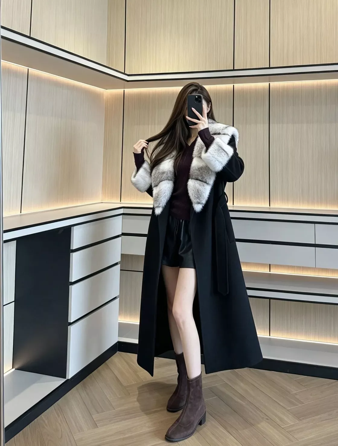 로로피아나 밍크 숄 칼라 캐시미어 여성용 롱 코트 상세 이미지 116