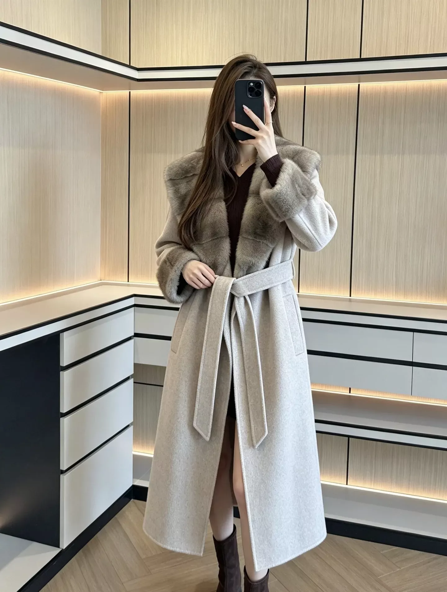 로로피아나 밍크 숄 칼라 캐시미어 여성용 롱 코트 상세 이미지 119