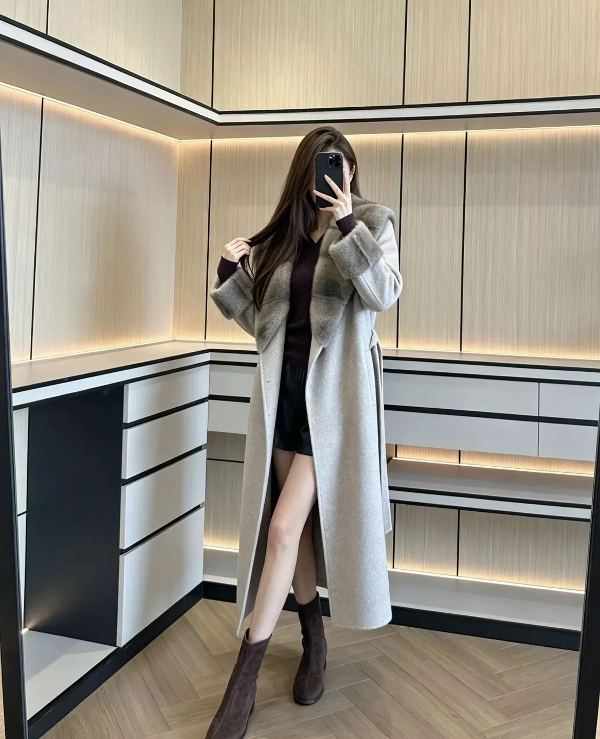 로로피아나 밍크 숄 칼라 캐시미어 여성용 롱 코트 상세 이미지 121