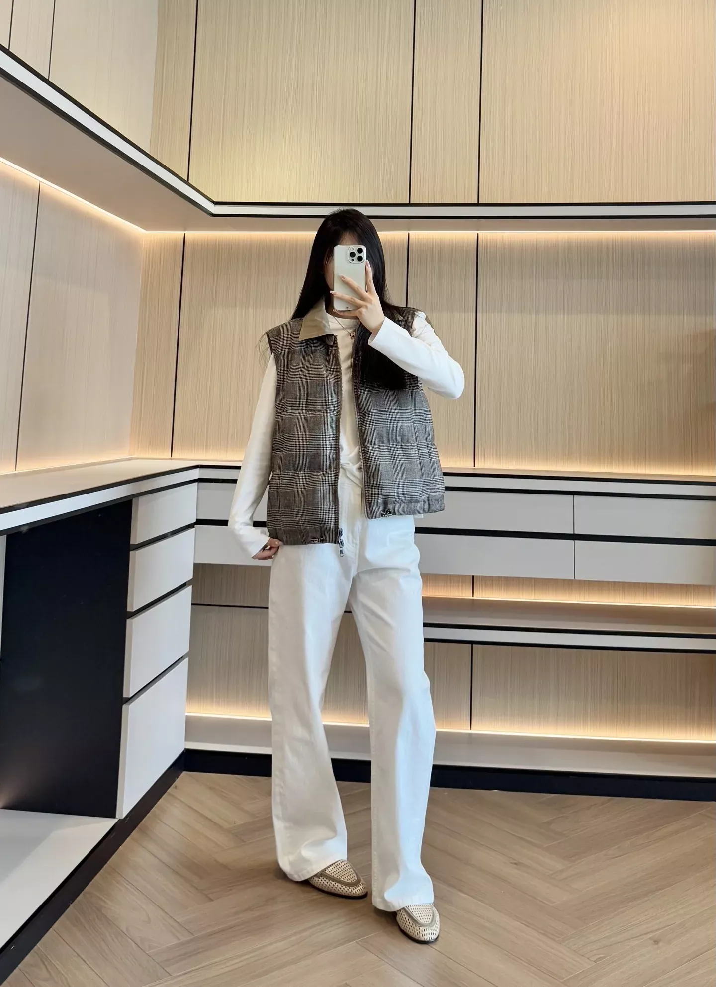 브루넬로쿠치넬리 양면 체크 울 여성용 패딩 조끼 상세 이미지 89