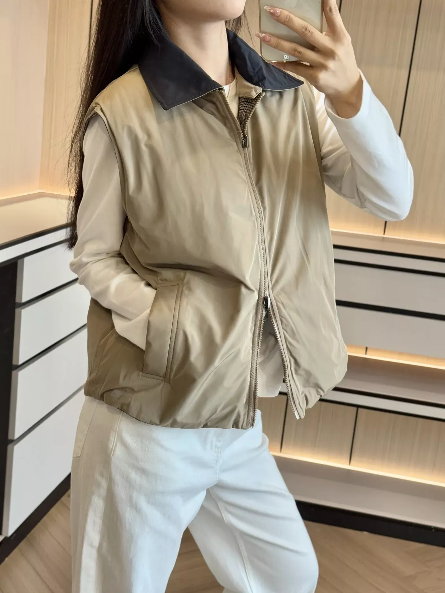 브루넬로쿠치넬리 양면 체크 울 여성용 패딩 조끼 상세 이미지 94