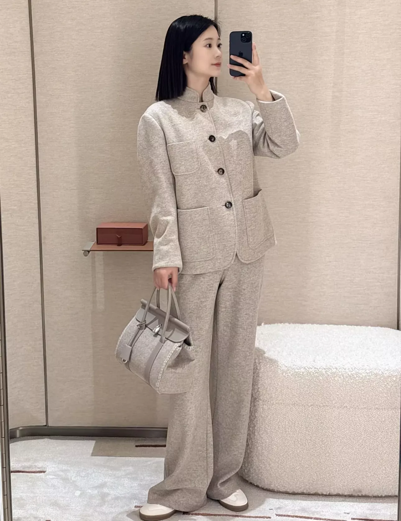 로로피아나 캐시미어 양면 버튼 여성용 쇼트 코트 상세 이미지 123