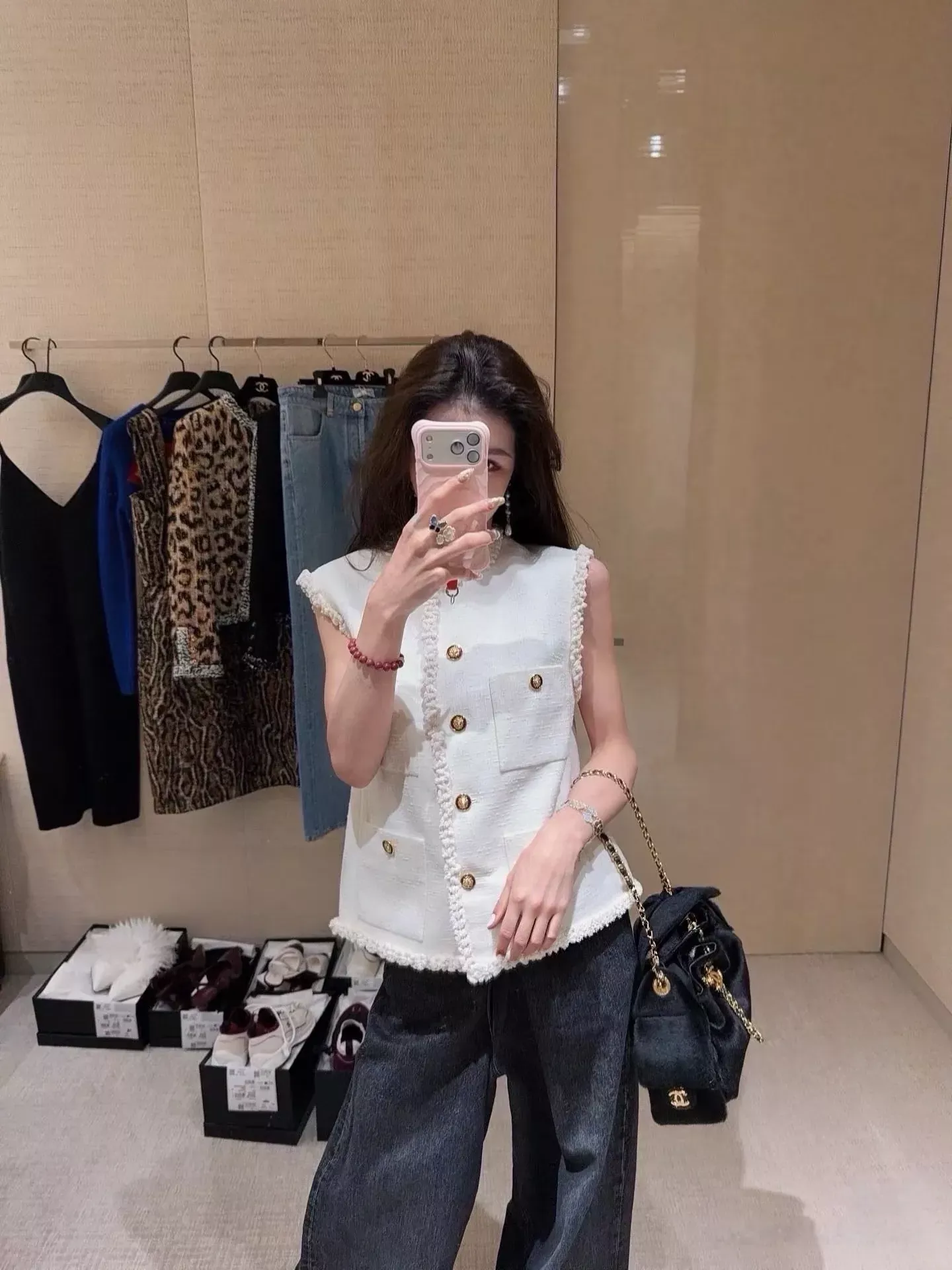 샤넬 트위드 버튼 여성용 버튼 조끼 상세 이미지 62