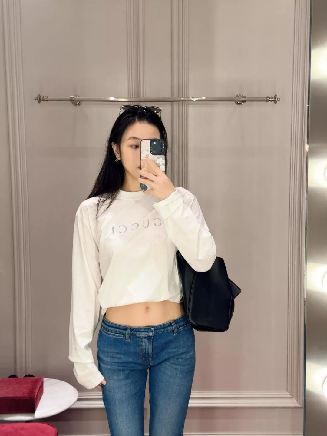 구찌 레터링 프린트 원단 남녀공용 긴소매 티셔츠 상세 이미지 23