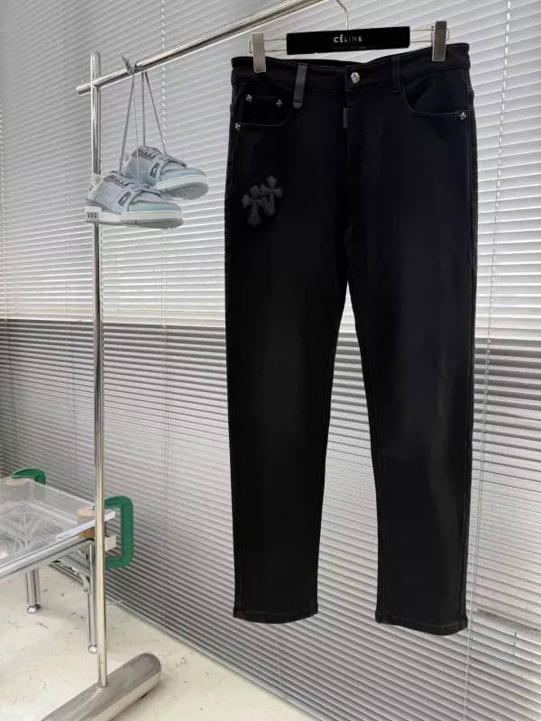 몽클레어 십자 자수 스트레이트 남녀공용 데님 팬츠